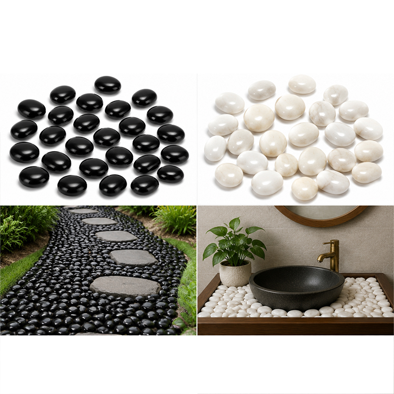 Aquarium Fish Guppy - White&Black Polished River Rocks 200g-400g, Smooth